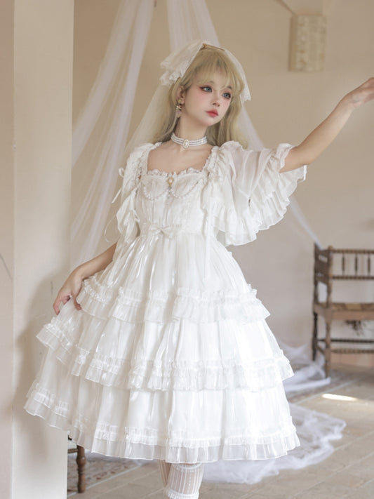 Wedding Style White Frill Tiered Lolita Dress EIY0018