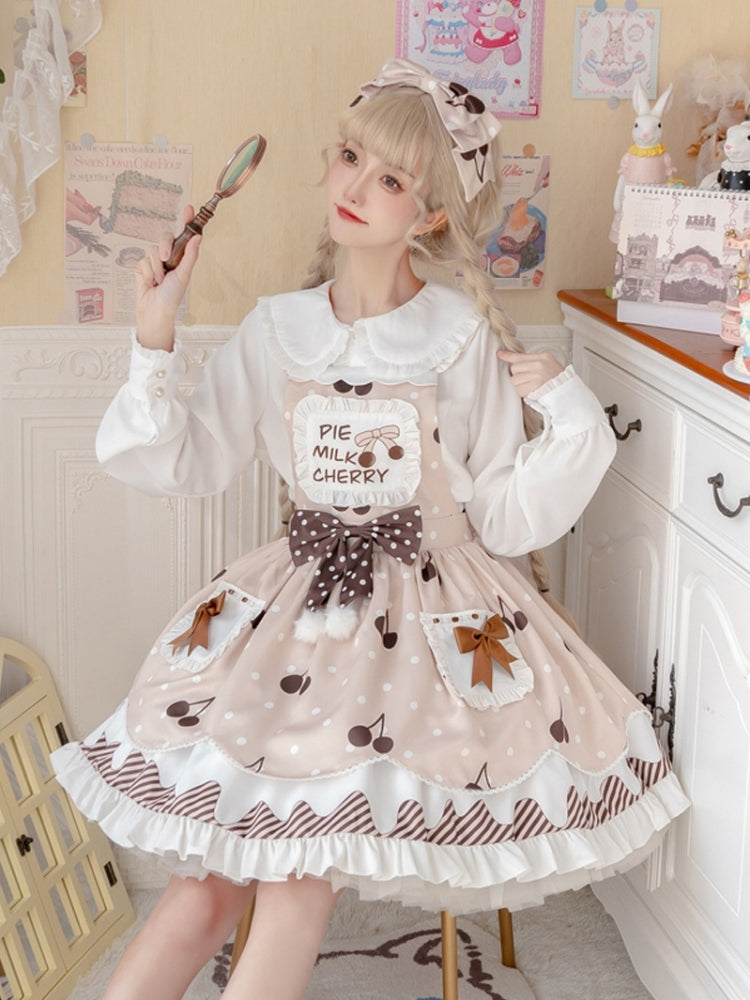 Cherry Print Brown Lolita Dress EIY0019