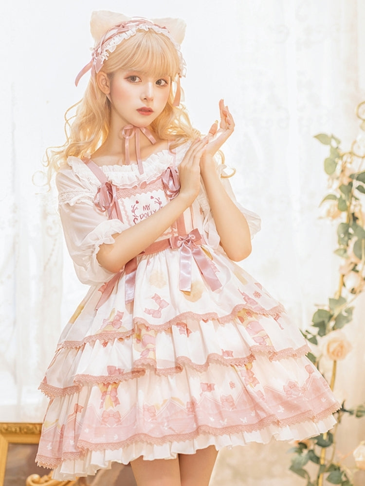 Candy Print Pink Ribbon Sweet Lolita Dress EIY0023