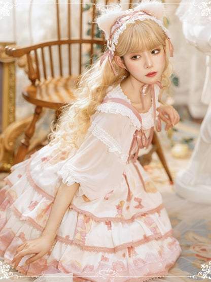 Candy Print Pink Ribbon Sweet Lolita Dress EIY0023