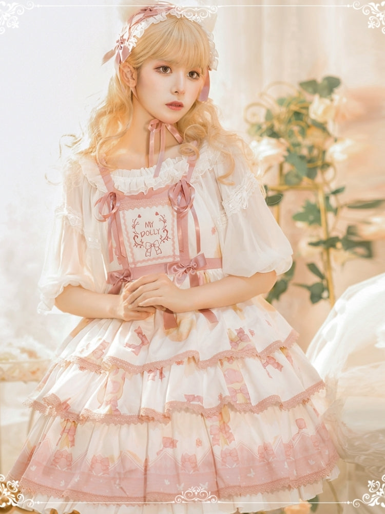 Candy Print Pink Ribbon Sweet Lolita Dress EIY0023