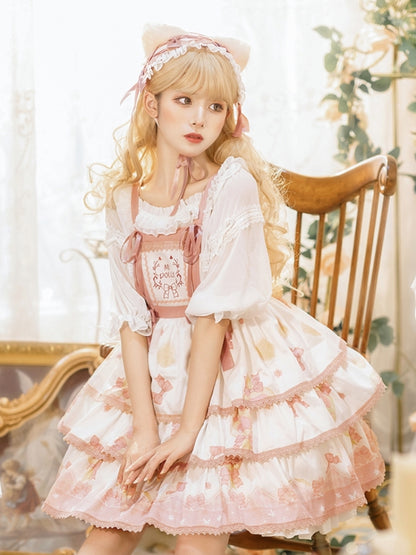 Candy Print Pink Ribbon Sweet Lolita Dress EIY0023