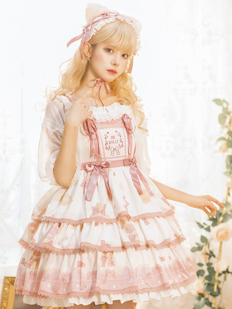 Candy Print Pink Ribbon Sweet Lolita Dress EIY0023