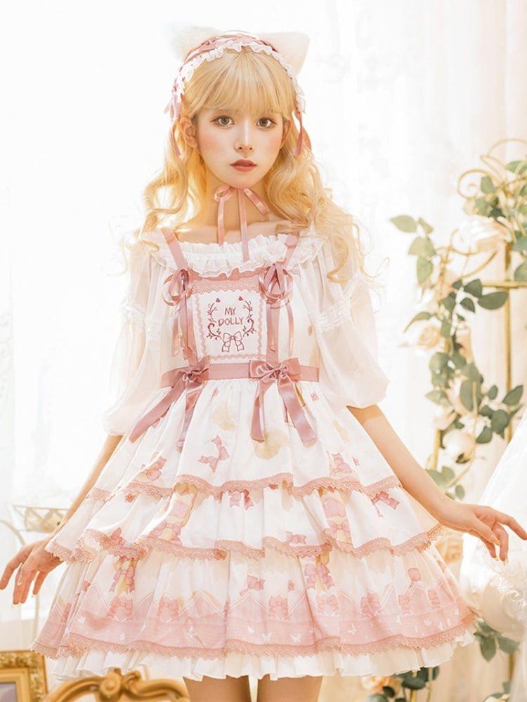 Candy Print Pink Ribbon Sweet Lolita Dress EIY0023