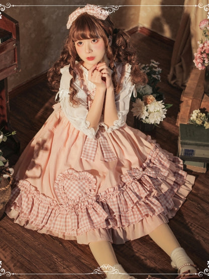 Pink Gingham Check Ribbon Frill Princess Dress EIY0030