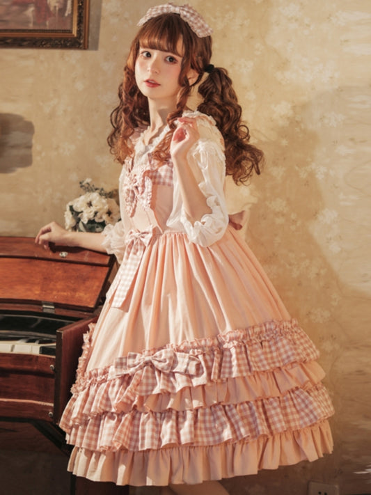 Pink Gingham Check Ribbon Frill Princess Dress EIY0030