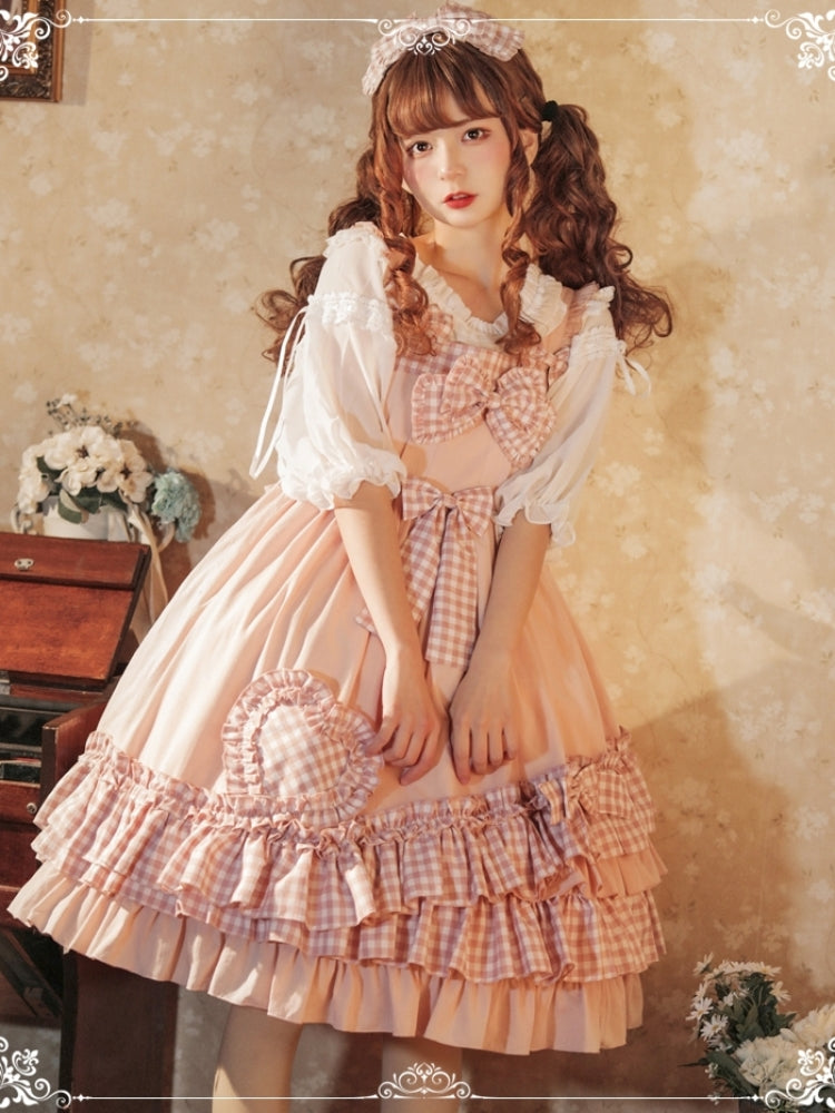 Pink Gingham Check Ribbon Frill Princess Dress EIY0030