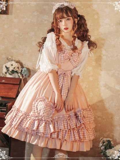 Pink Gingham Check Ribbon Frill Princess Dress EIY0030