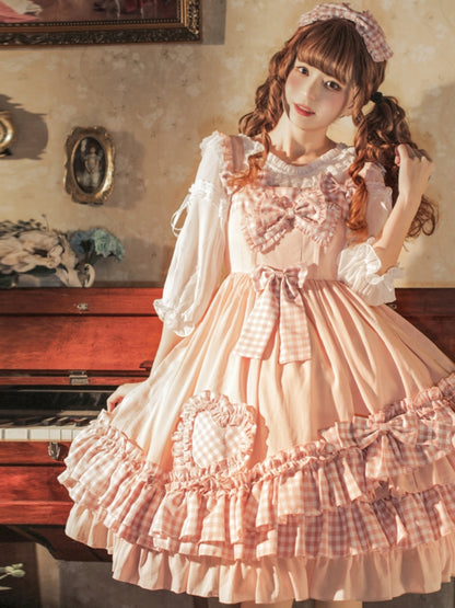 Pink Gingham Check Ribbon Frill Princess Dress EIY0030