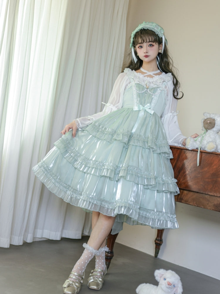 Being Green Shiny Tiered Lolita Dress EIY0031