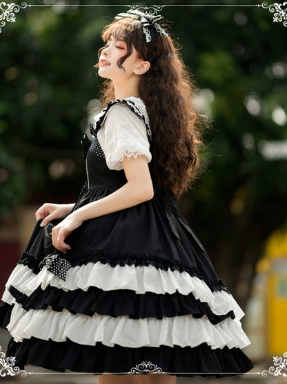 Black and White Polka Dot Ribbon Dress EIY0032