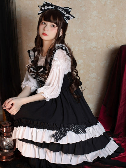 Black and White Polka Dot Ribbon Dress EIY0032