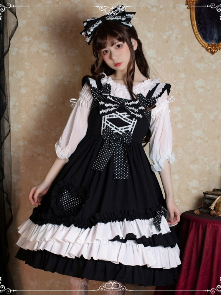 Black and White Polka Dot Ribbon Dress EIY0032