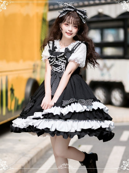 Black and White Polka Dot Ribbon Dress EIY0032