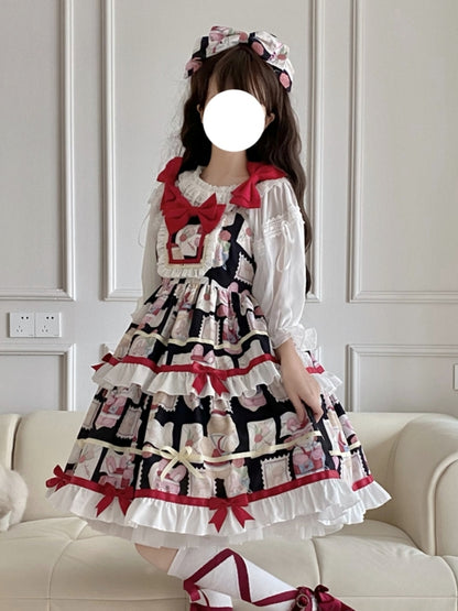 Retro All-Over Print Tiered Mini Ribbon Lolita Dress EIY0039