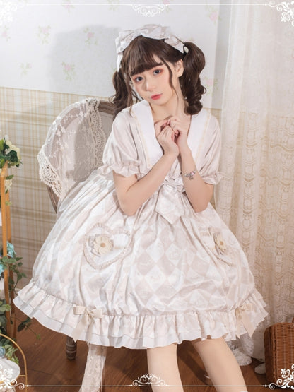 Alice Bunny Light Beige Puff Sleeve Dress EIY0042