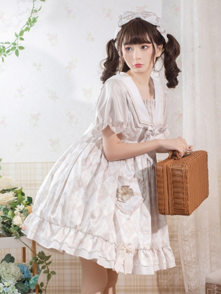 Alice Bunny Light Beige Puff Sleeve Dress EIY0042