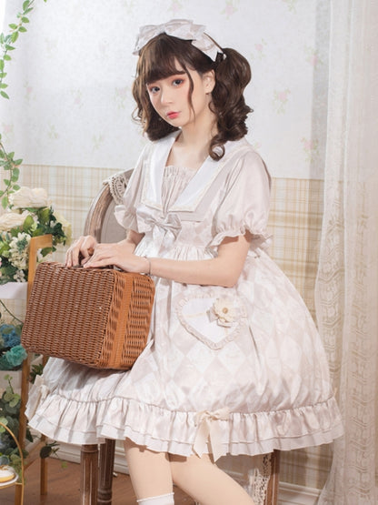 Alice Bunny Light Beige Puff Sleeve Dress EIY0042