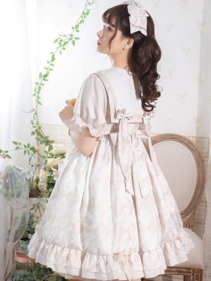 Alice Bunny Light Beige Puff Sleeve Dress EIY0042