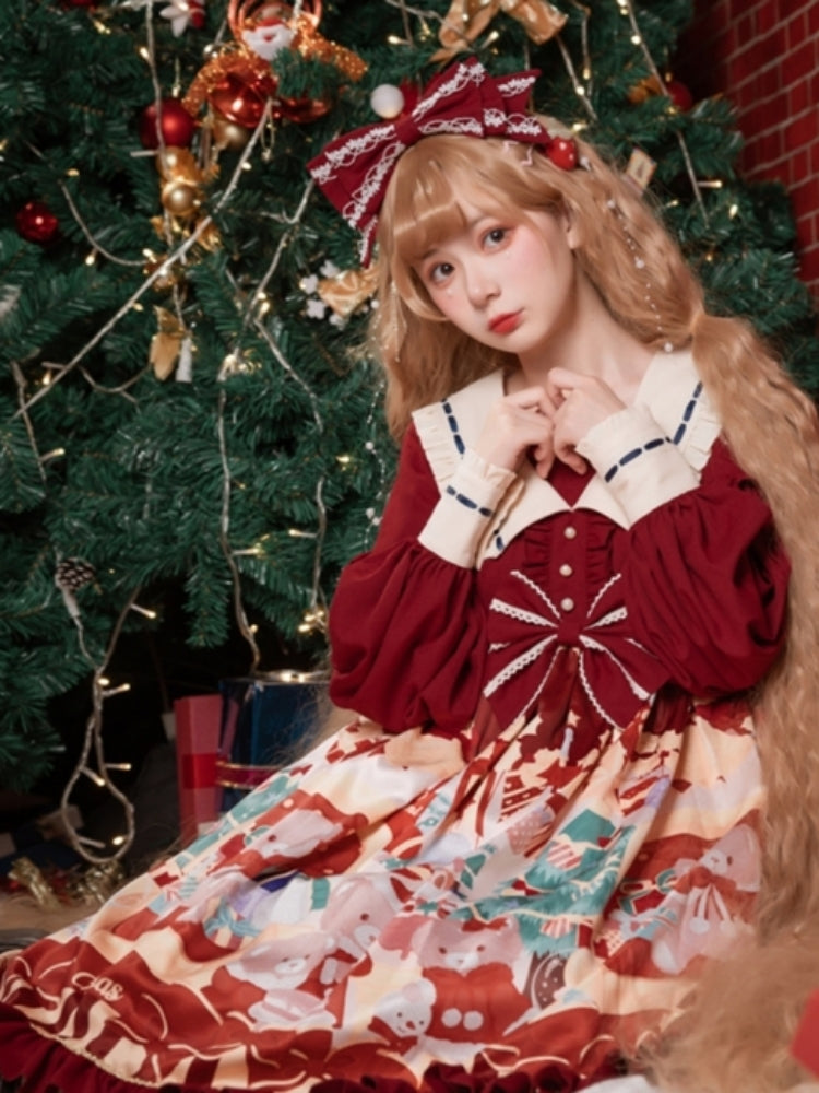 Christmas Bear Print Red Lolita Dress EIY0045