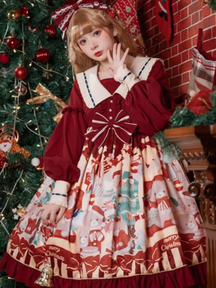 Christmas Bear Print Red Lolita Dress EIY0045