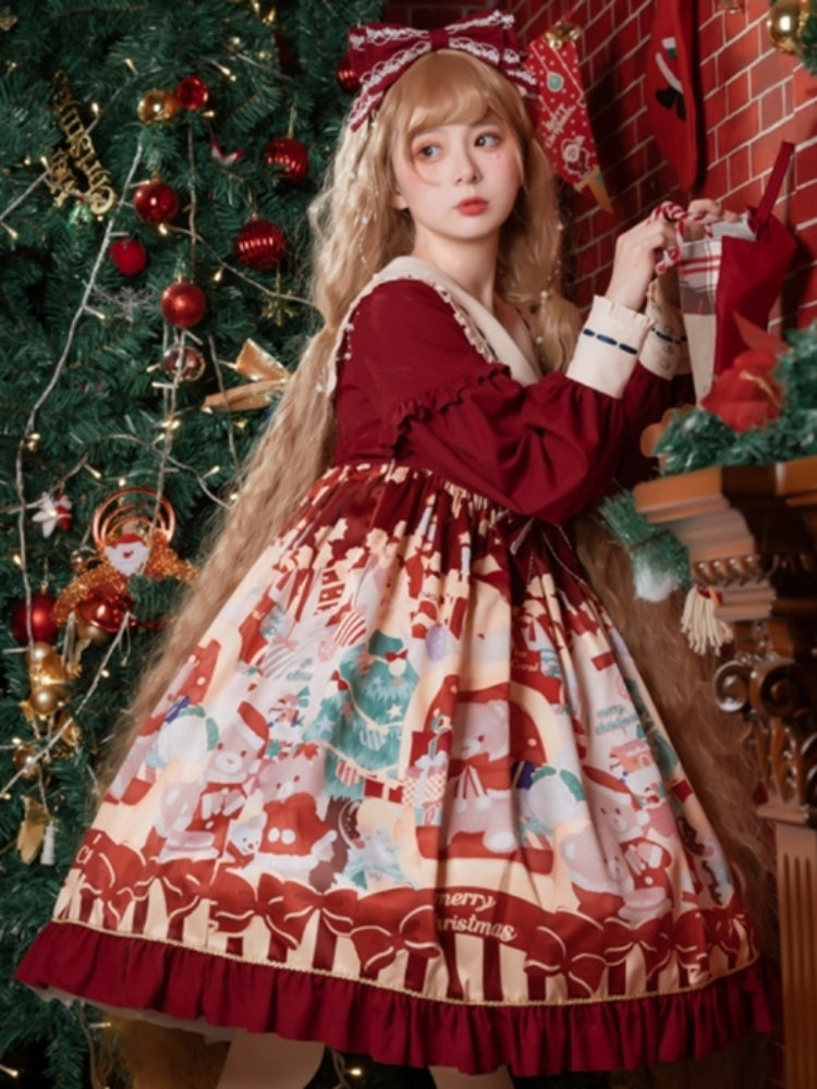 Christmas Bear Print Red Lolita Dress EIY0045