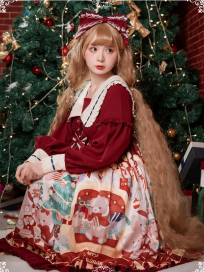 Christmas Bear Print Red Lolita Dress EIY0045