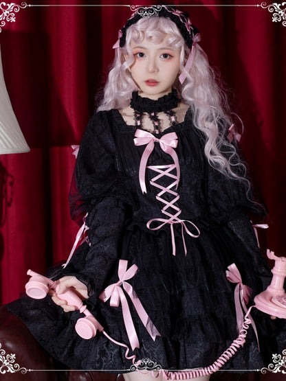 Ribbon Lace-Up Long Sleeve Lace Lolita Dress EIY0047