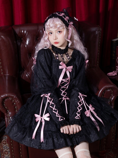 Ribbon Lace-Up Long Sleeve Lace Lolita Dress EIY0047