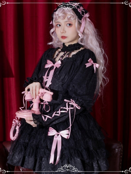 Ribbon Lace-Up Long Sleeve Lace Lolita Dress EIY0047