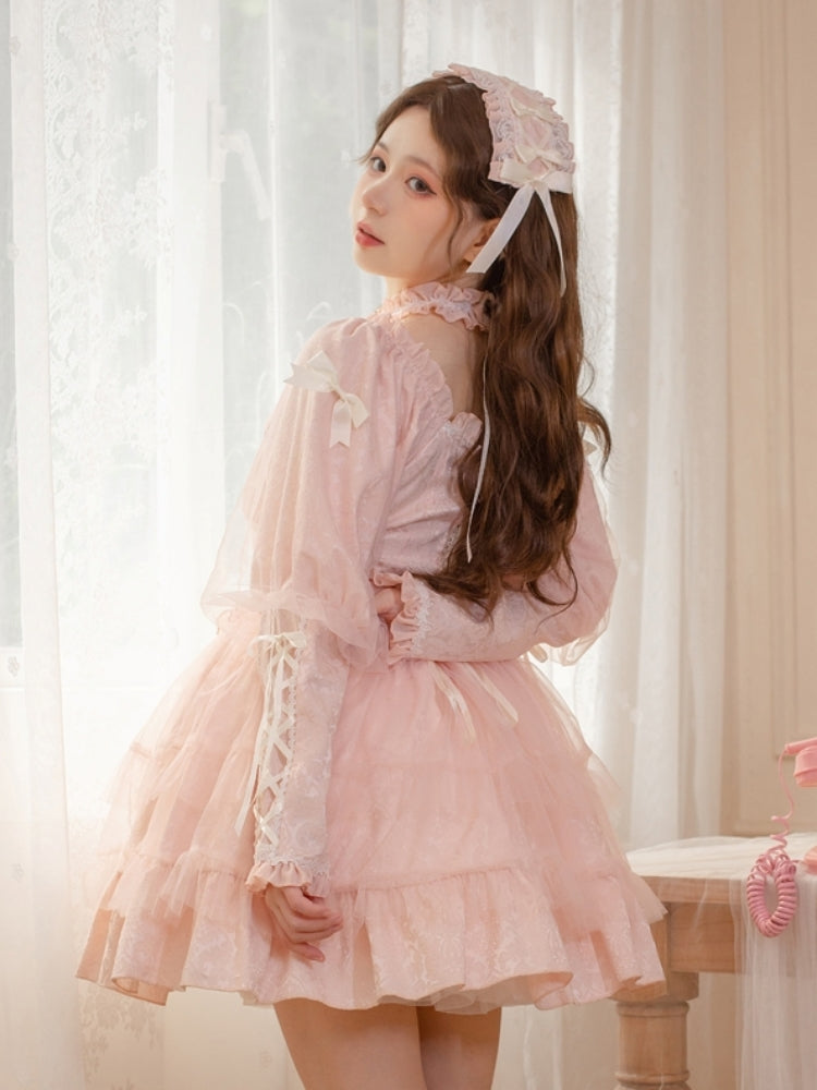 Ribbon Lace-Up Long Sleeve Lace Lolita Dress EIY0047