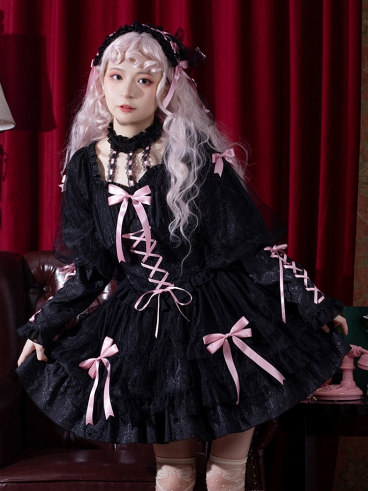 Ribbon Lace-Up Long Sleeve Lace Lolita Dress EIY0047