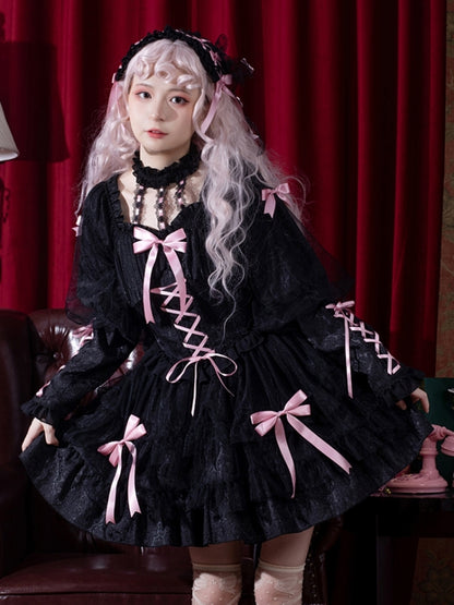 Ribbon Lace-Up Long Sleeve Lace Lolita Dress EIY0047