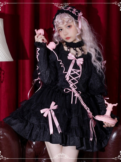 Ribbon Lace-Up Long Sleeve Lace Lolita Dress EIY0047