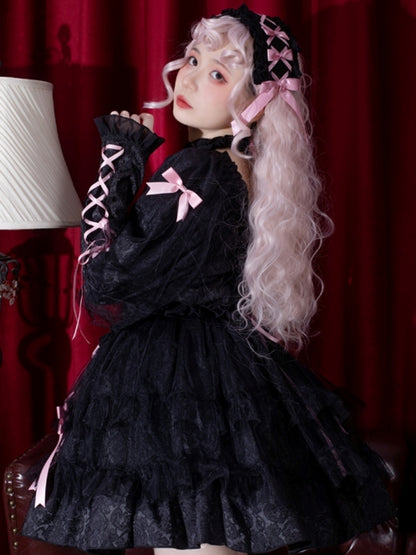 Ribbon Lace-Up Long Sleeve Lace Lolita Dress EIY0047