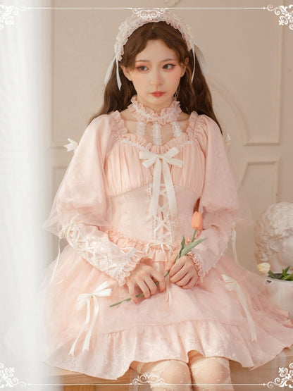 Ribbon Lace-Up Long Sleeve Lace Lolita Dress EIY0047