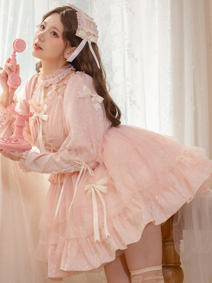 Ribbon Lace-Up Long Sleeve Lace Lolita Dress EIY0047