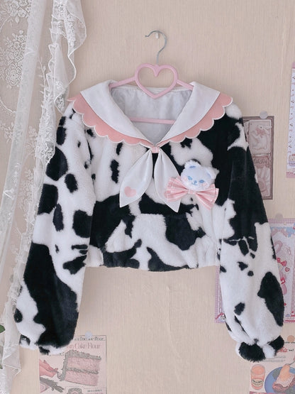 Cow Print Sailor Collar Short Top EIY0069