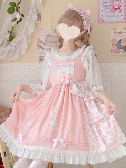 Pink Leopard Print Frill Ribbon Dress EIY0074