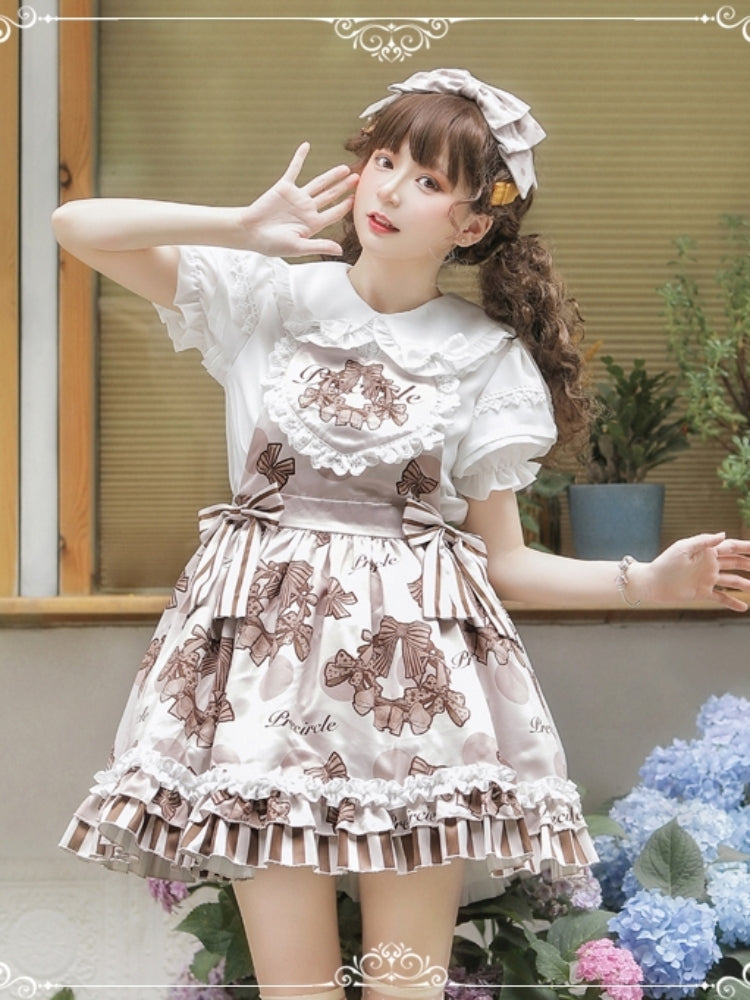 Chocolate Brown Ribbon Print Mini Dress EIY0058