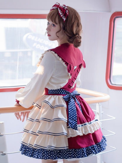 Red and Blue Polka Dot Frill Tiered Dress EIY0075