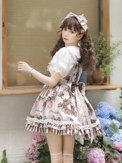 Chocolate Brown Ribbon Print Mini Dress EIY0058