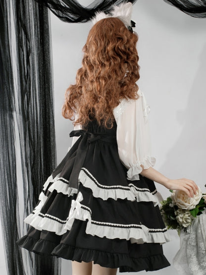 Black Dress with White Ribbon and Paw Print Silhouette EIY0081