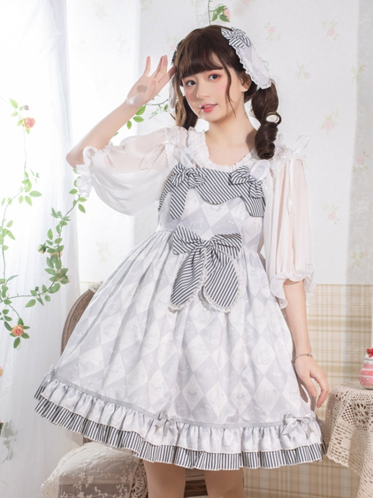 Light Gray Diamond Check Print Dress EIY0080