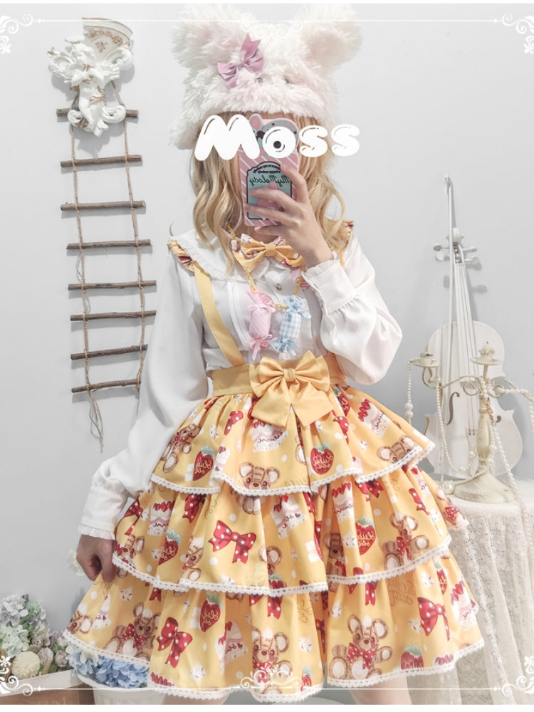 Bear Strawberry Print 3-Tiered Suspender Skirt EIY0055