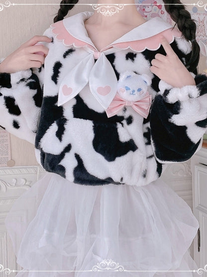 Cow Print Sailor Collar Short Top EIY0069