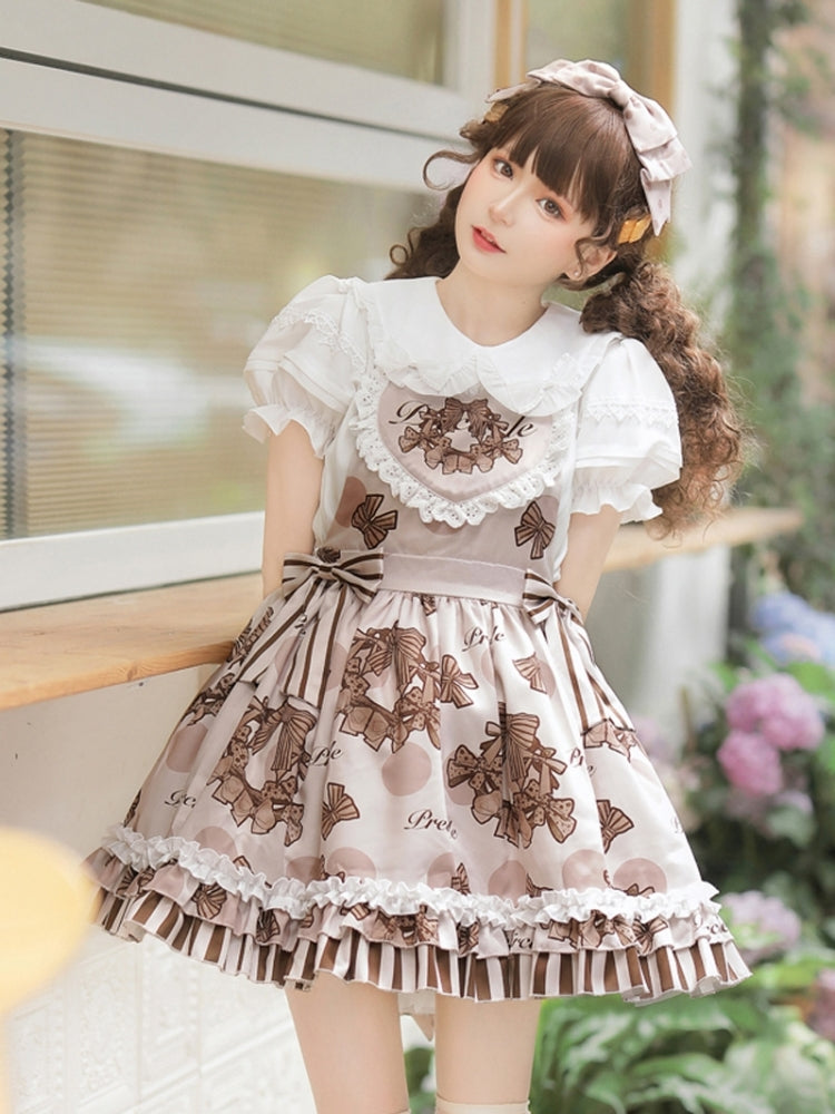 Chocolate Brown Ribbon Print Mini Dress EIY0058