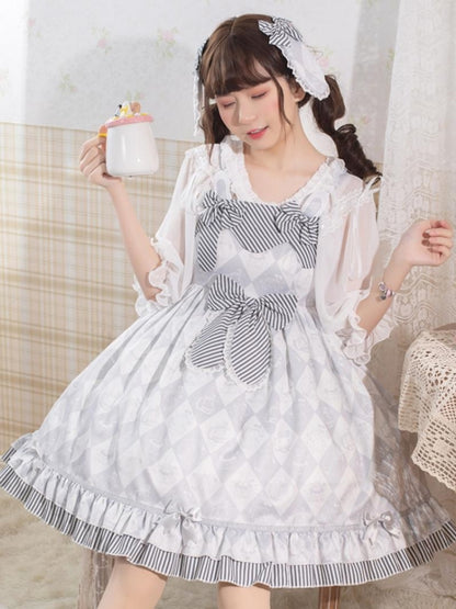 Light Gray Diamond Check Print Dress EIY0080