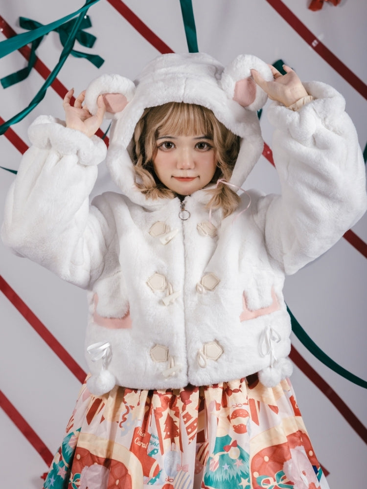 White Fleece Short Jacket with Ears EIY0077