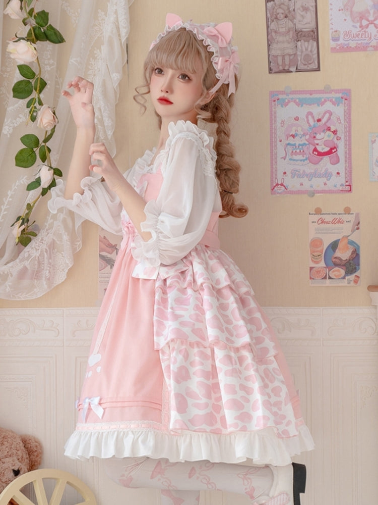 Pink Leopard Print Frill Ribbon Dress EIY0074